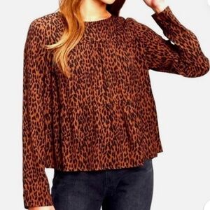 Gap Women’s Sz S Cheetah Print Brown/Black Shirt Blouse Tiered Silhouette Top